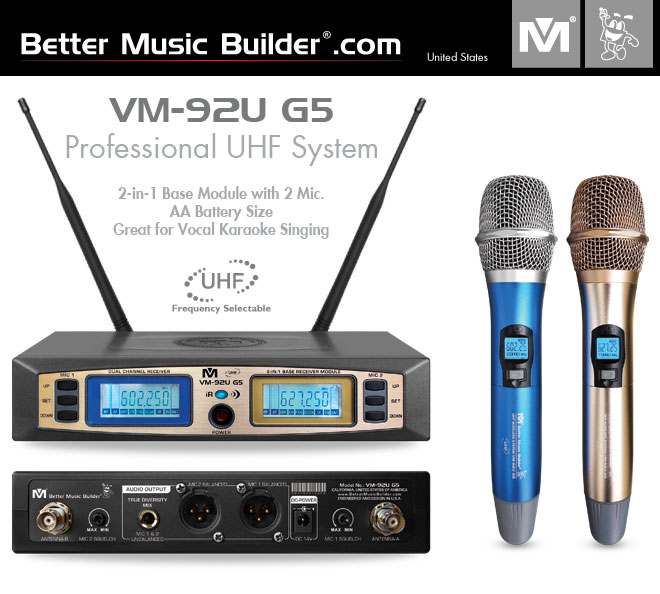 Better Music Builder (M) VM-92U G5 Professional Dual Channel UHF Wireless Microphone System